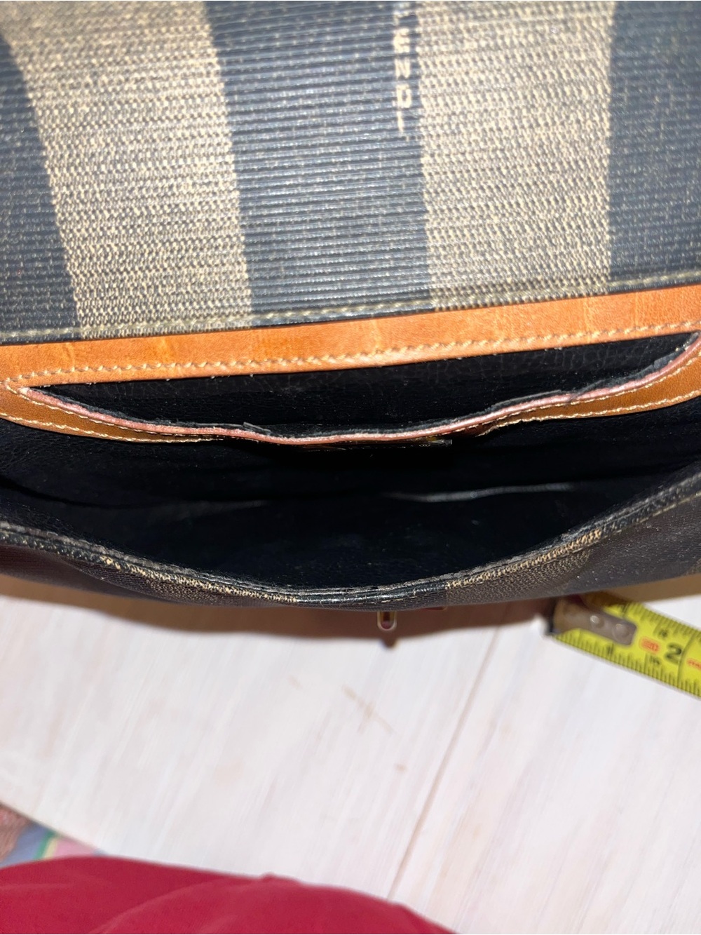 Fendi Black and Brown Striped Crossbody with Gold-Tone Logo Clasp - Picture 9 of 9